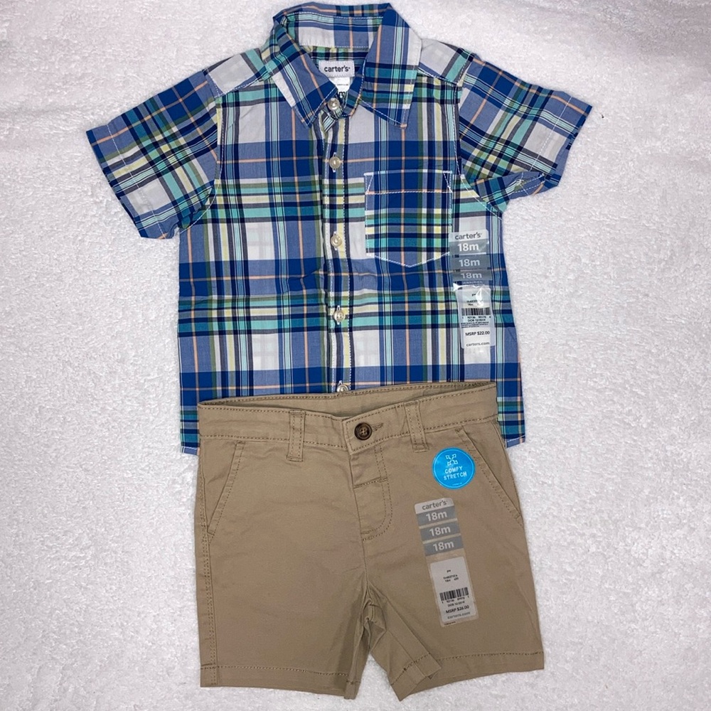 NWT carters button down summer short outfit 18m